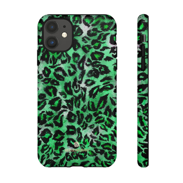 Green Leopard Phone Case, Animal Print Tough Designer Phone Case -Made in USA-Phone Case-Printify-iPhone 11-Glossy-Heidi Kimura Art LLC