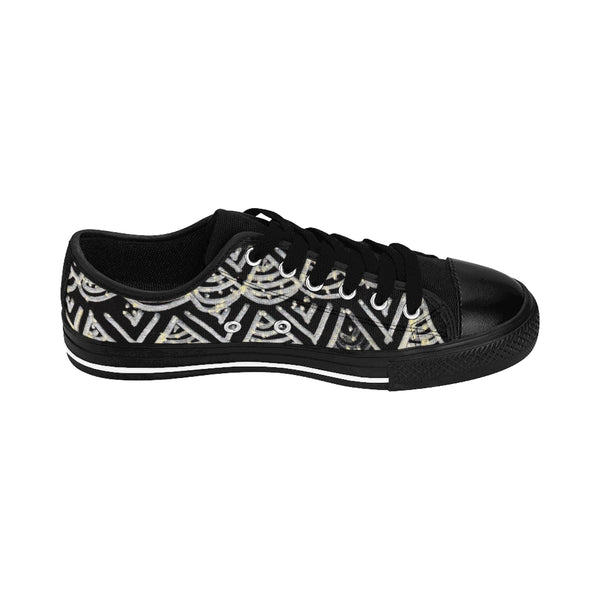 Black Chevron Pattern Mermaid King Men's Low Top Nylon Canvas Tennis Sneakers Shoes-Men's Low Top Sneakers-Heidi Kimura Art LLC