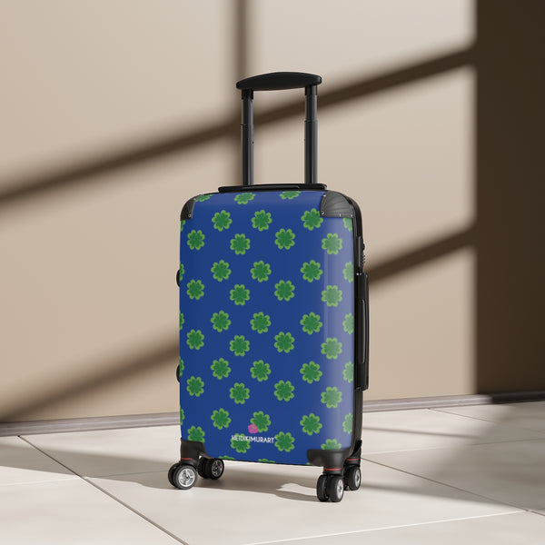 Blue Clover Print Suitcases, Irish Style St. Patrick's Day Designer Suitcase Luggage (Small, Medium, Large)