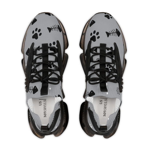 Cat Paw Print Men's Shoes, Best Comfy Cat Pattern Print Comfy Men's Mesh-Knit Designer Premium Laced Up Breathable Comfy Sports Sneakers Shoes (US Size: 5-12)