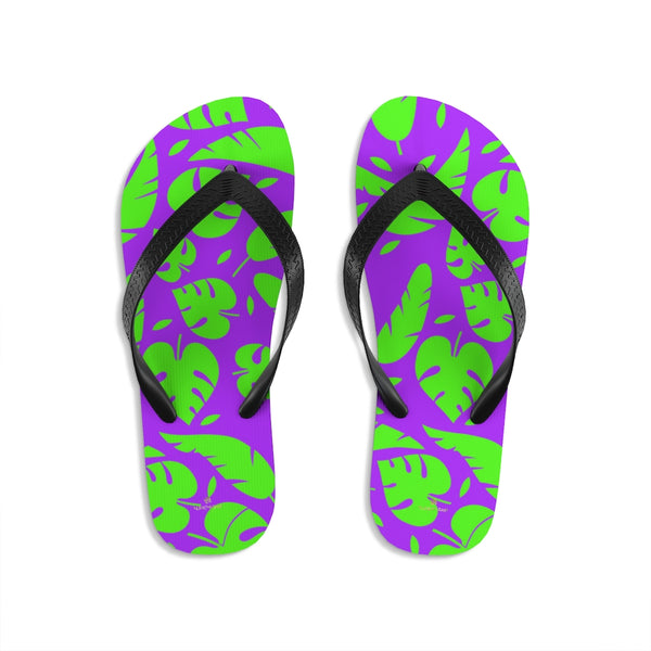 Purple Green Tropical Leaf Print Unisex Flip-Flops Sandals For Men/ Women- Made in USA-Flip-Flops-Large-Heidi Kimura Art LLC
