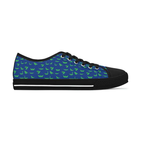 Blue Green Cranes Ladies' Sneakers, Women's Low Top Sneakers, Modern Graphics Japanese Style Origami Print Women's Low Top Sneakers Tennis Shoes, Canvas Fashion Sneakers With Durable Rubber Outsoles and Shock-Absorbing Layer and Memory Foam Insoles (US Size: 5.5-12)
