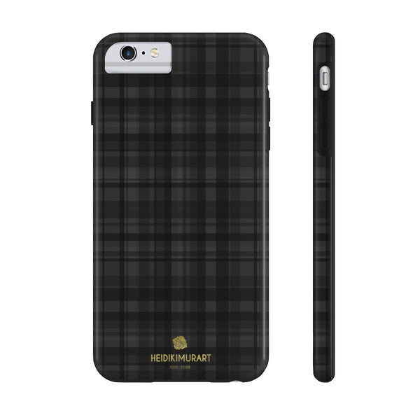 Black Plaid Print Phone Case, Tartan Print Case Mate Tough Phone Cases-Made in USA - Heidikimurart Limited 