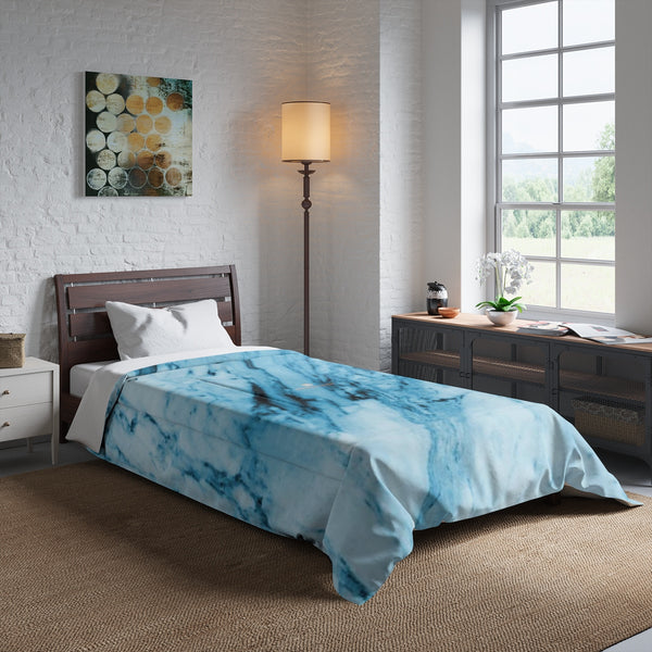 Blue White Marble Print Luxury Designer Best Comforter For King/Queen/Full/Twin-Comforter-Heidi Kimura Art LLC