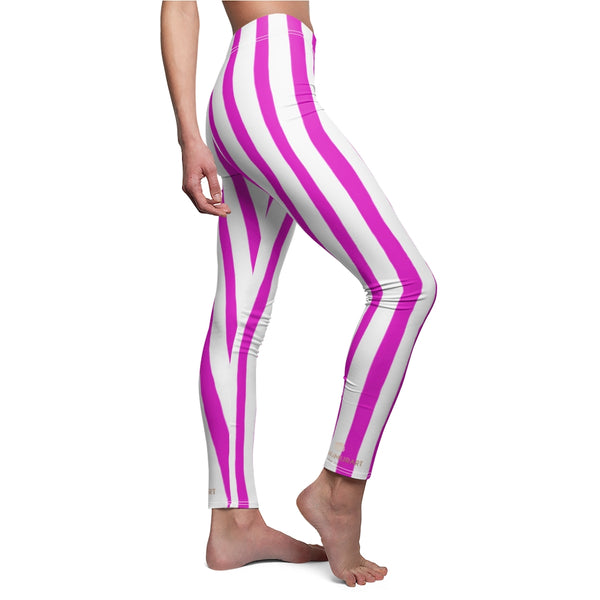 Pink Striped Women's Casual Leggings-All Over Prints-Printify-Heidi Kimura Art LLC