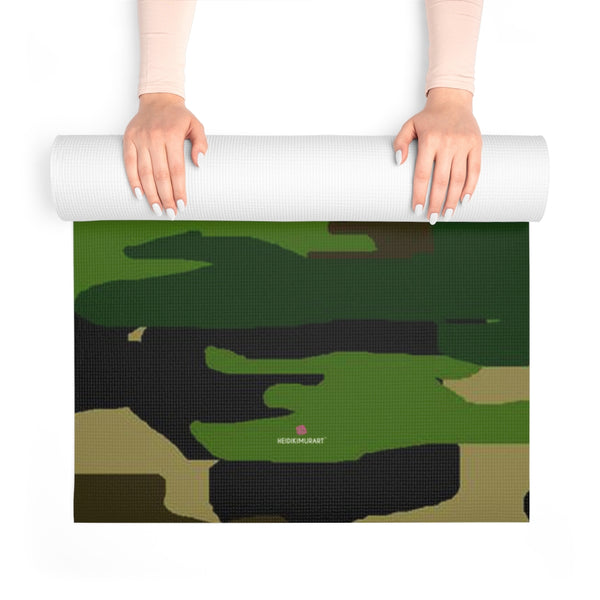 Green Camo Foam Yoga Mat, Camouflage Military Army Print Best Fashion Stylish Lightweight 0.25" thick Best Designer Gym or Exercise Sports Athletic Yoga Mat Workout Equipment - Printed in USA (Size: 24″x72")