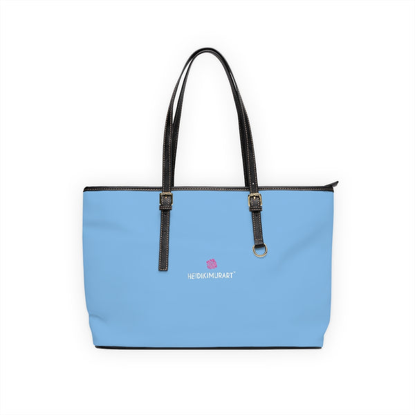 Light Blue Zipped Tote Bag, Solid Light Blue Color Modern Essential Designer PU Leather Shoulder Large Spacious Durable Hand Work Bag 17"x11"/ 16"x10" With Gold-Color Zippers & Buckles & Mobile Phone Slots & Inner Pockets, All Day Large Tote Luxury Best Sleek and Sophisticated Cute Work Shoulder Bag For Women With Outside And Inner Zippers