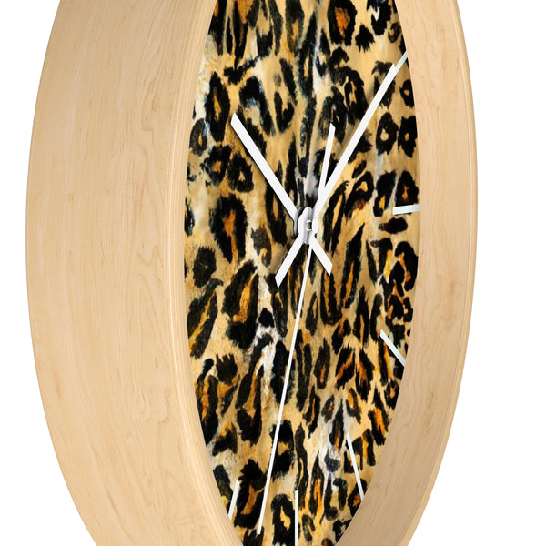 Brown Leopard Print Wall Clock, Animal Print Pattern 10" Dia. Indoor Clock-Made in USA-Wall Clock-Heidi Kimura Art LLC