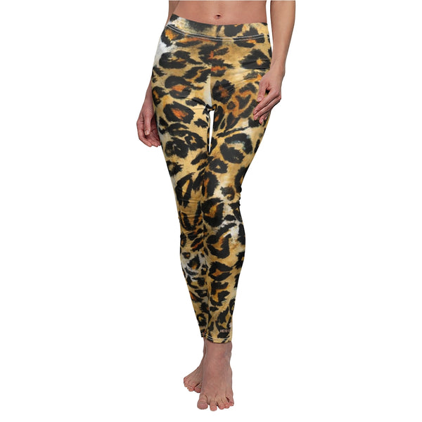 Brown Leopard Animal Print Women's Dressy Long Casual Leggings- Made in USA-Casual Leggings-Heidi Kimura Art LLC