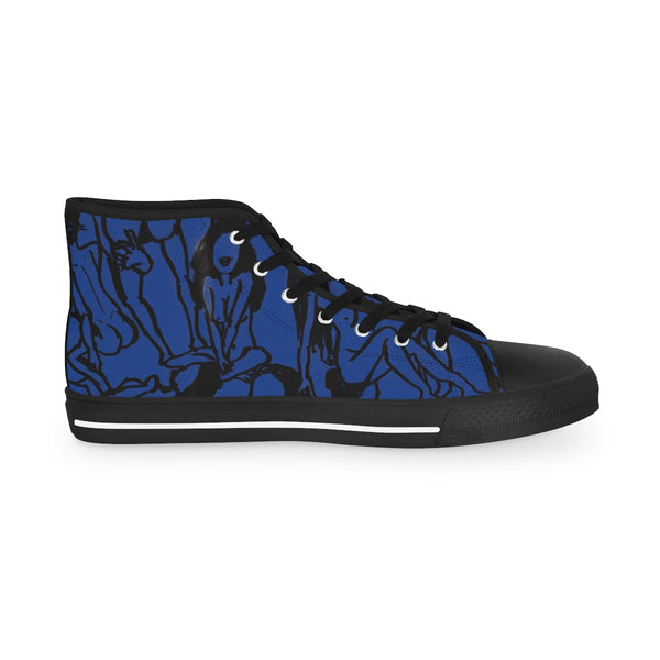 Dark Blue Nude Men's Sneakers, Designer Unique Artistic Men's High Tops, Modern Minimalist Best Men's High Top Sneakers, Modern Minimalist Solid Color Best Men's High Top Laced Up Black or White Style Breathable Fashion Canvas Sneakers Tennis Athletic Style Shoes For Men (US Size: 5-14) 