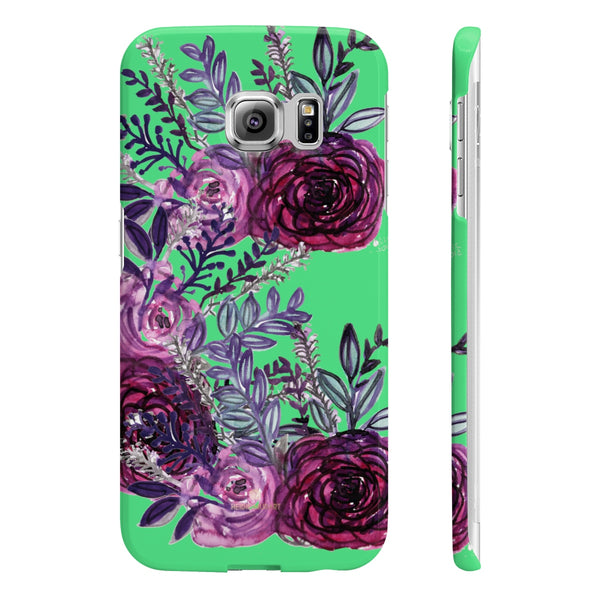 Lime Green Slim iPhone/ Samsung Galaxy Floral Purple Rose Phone Case, Made in UK-Phone Case-Samsung Galaxy S6 Edge Slim-Glossy-Heidi Kimura Art LLC
