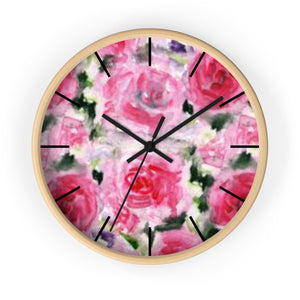 Pink Garden Rose Floral Rose Flower Print 10 inch Diameter Wall Clock - Made in USA-Wall Clock-Wooden-Black-Heidi Kimura Art LLC