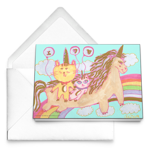 Unicorn Kittens "I Love You" Quotes Rainbow Valentine's Day 5"x7" Folded Card - Made in USA (10pc/30/pc/50pc)-Folded Card-Heidi Kimura Art LLC Unicorn Kittens Greeting Cards, Unicorn With Kittens With "I Love You" Quotes in Balloons Rainbow Valentine's Day 5"x7" Folded Card - Made in USA (10pc/30/pc/50pc)