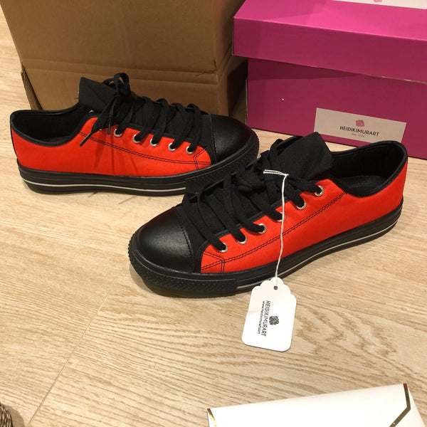 Red Hot Men's Low Tops, Red Solid Color Designer Men's Running Fashion Tennis Sneakers Low Top Shoes