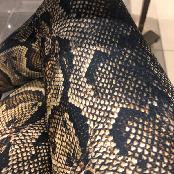 Brown Snake Print Yoga Leggings, Snake Python Print Ladies' Yoga Pants-Made in USA/EU