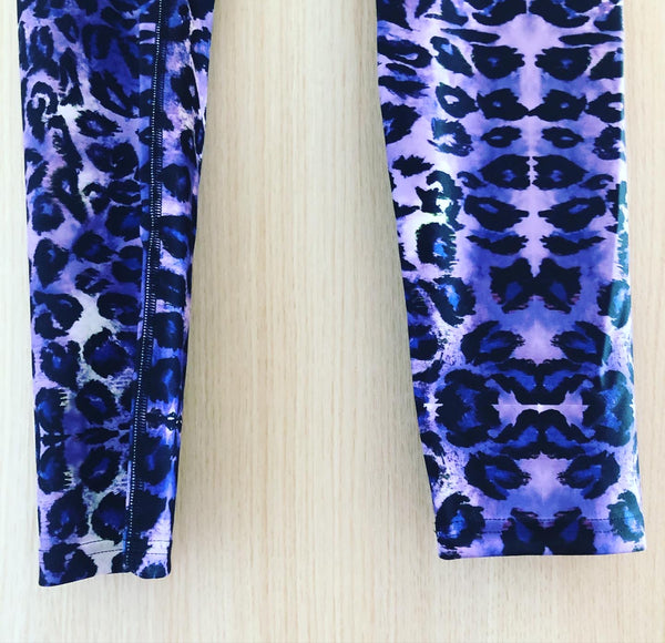 Purple Leopard Print Men's Leggings, Animal Print Meggings Running Tights-Made in USA/EU