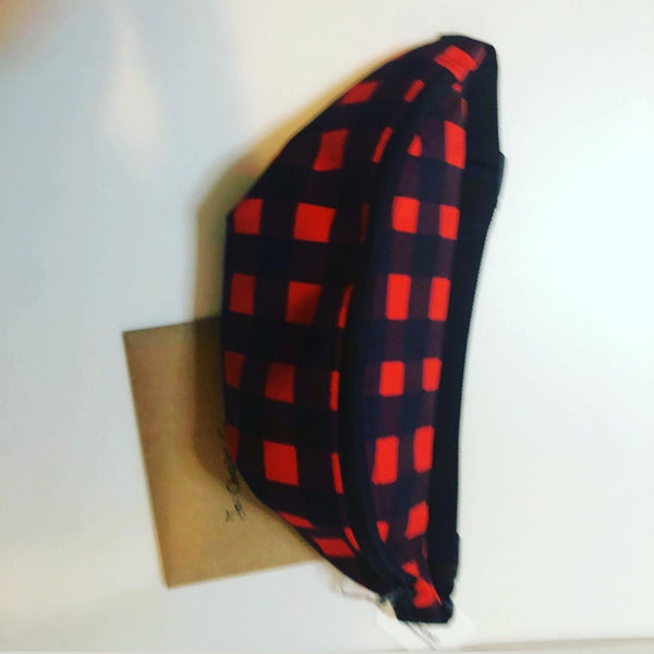 Red Buffalo Fanny Pack, Plaid Print Canadian Style Belt Bag Fanny Pack Belt Waist Bag- Made in USA/EU