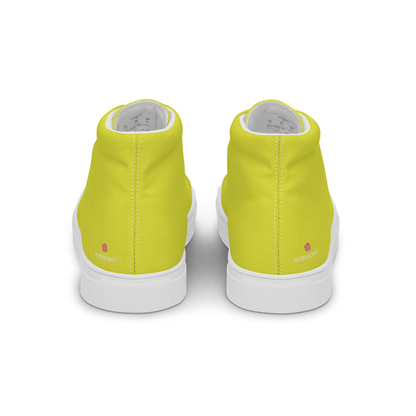 Bright Yellow Men's High Tops, Solid Color Men’s high top canvas shoes