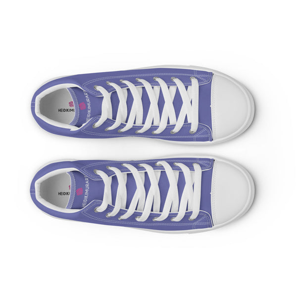 Violet Purple Men's High Tops, Solid Purple Color Designer Premium Quality Stylish Men's High Top Canvas Tennis Shoes With White Laces and Faux Leather Toe Caps (US Size: 5-13)