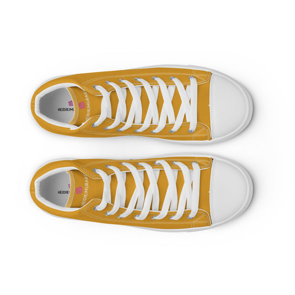 Bright Yellow Men's High Top Sneakers, Modern Minimalist Best Solid Color Canvas High Top Shoes For Men