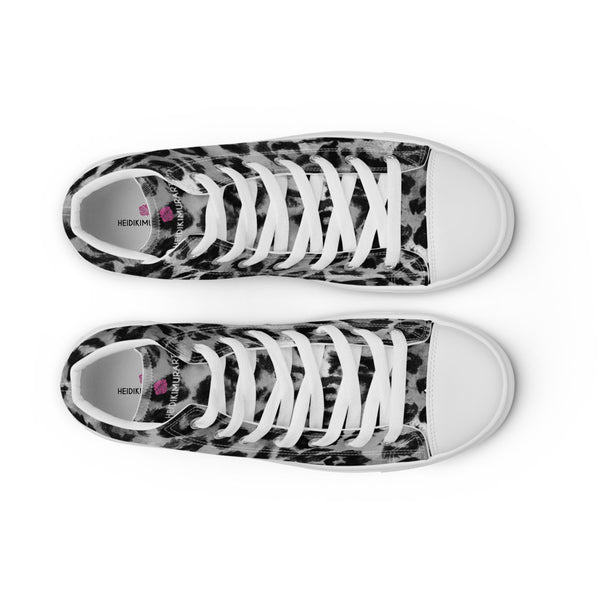 Grey Leopard Print Men's Sneakers, Grey Leopard Print Premium High Top Tennis Shoes For Men