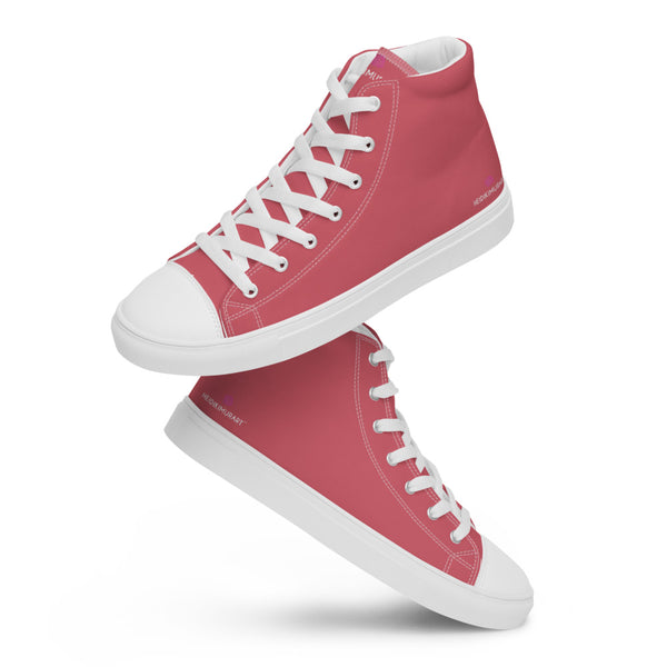 Nude Pink Solid Color Sneakers, Modern Minimalist Designer Premium Quality Stylish Men's High Top Canvas Tennis Shoes With White Laces and Faux Leather Toe Caps (US Size: 5-13)