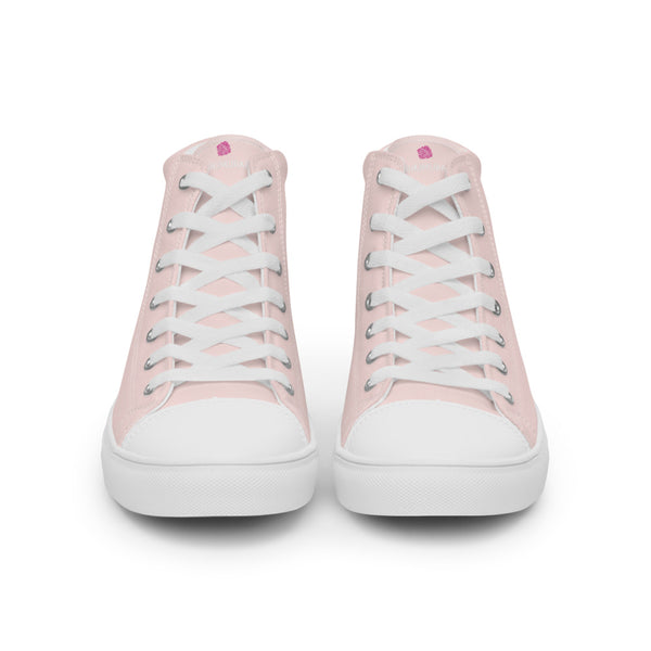 Pale Pink Solid Color Sneakers, Modern Minimalist Designer Premium Quality Stylish Men's High Top Canvas Tennis Shoes With White Laces and Faux Leather Toe Caps (US Size: 5-13)