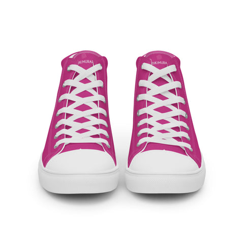 Pink Men's High Top Shoes, Solid Hot Pink Color Designer Premium Quality Stylish Men's High Top Canvas Tennis Shoes With White Laces and Faux Leather Toe Caps (US Size: 5-13)