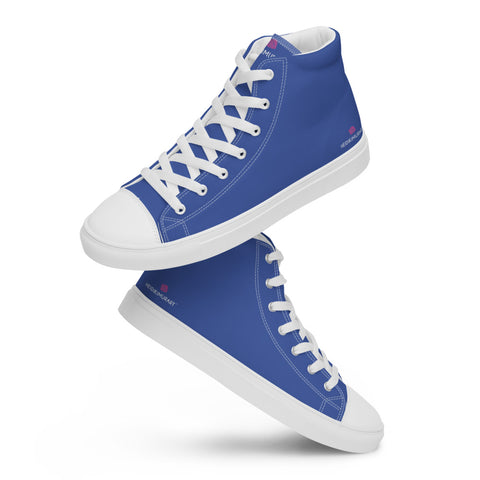 Marine Blue Color Men's High Tops, Solid Bright Blue Color Designer Premium Quality Stylish Men's High Top Canvas Tennis Shoes With White Laces and Faux Leather Toe Caps (US Size: 5-13)