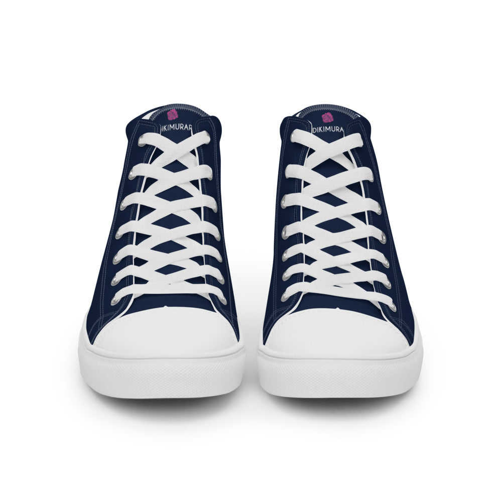 Navy Blue Color Men's High Tops, Solid Dark Blue Color Men's High