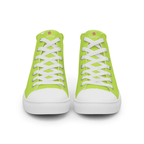 Yellow Color Men's High Tops, Solid Bright Green Yellow Color Designer Premium Quality Stylish Men's High Top Canvas Tennis Shoes With White Laces and Faux Leather Toe Caps (US Size: 5-13)