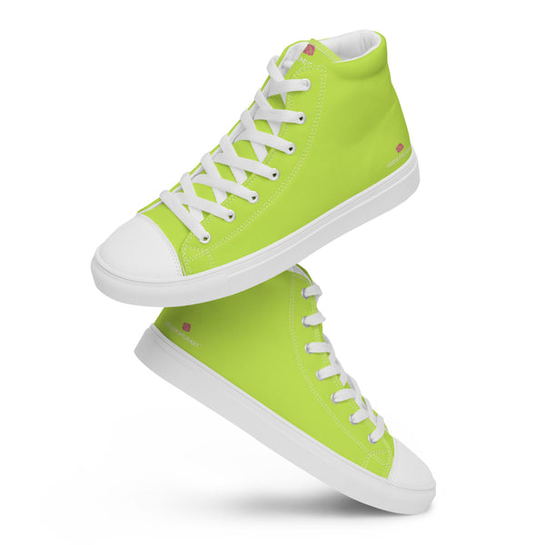 Yellow Color Men's High Tops, Solid Bright Green Yellow Color Designer Premium Quality Stylish Men's High Top Canvas Tennis Shoes With White Laces and Faux Leather Toe Caps (US Size: 5-13)