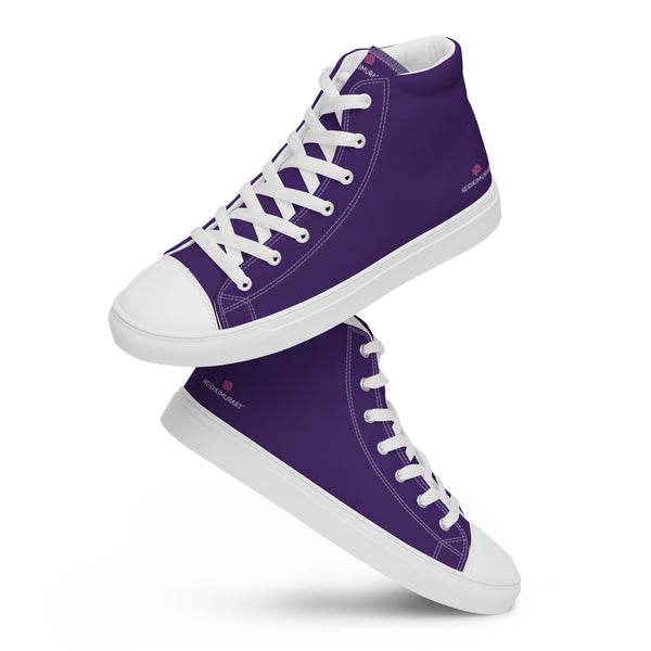 Dark Purple Men's High Tops, Solid Color Men’s high top canvas shoes
