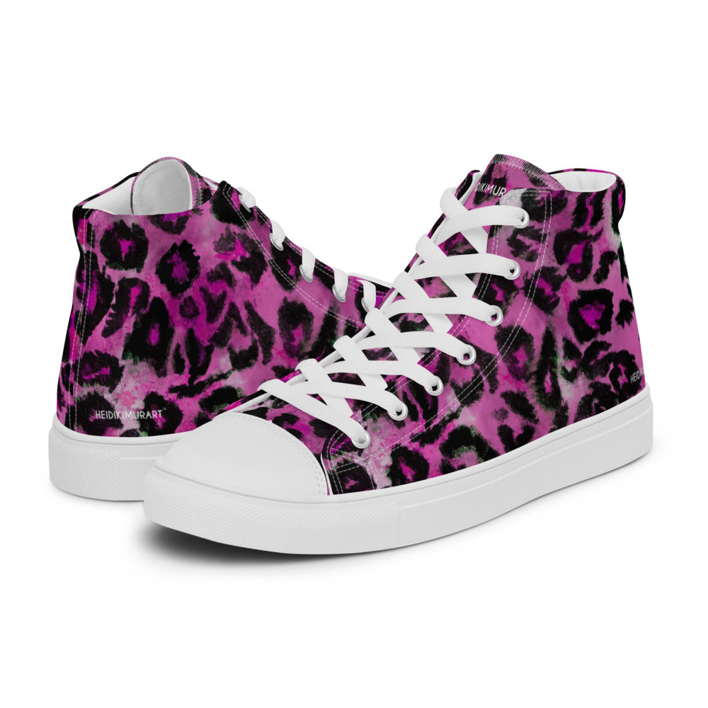 Pink Leopard Men's Sneakers, Animal Print High Top Canvas Stylish