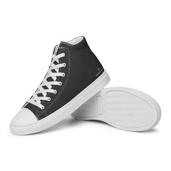 Grey Solid Color Sneakers, Modern Minimalist Designer Premium Quality Stylish Men's High Top Canvas Tennis Shoes With White Laces and Faux Leather Toe Caps 