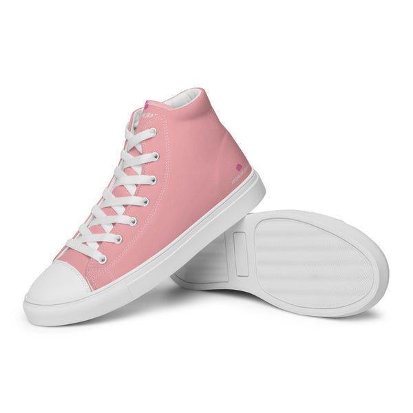 Light Pink Solid Color Sneakers, Modern Minimalist Designer Premium Quality Stylish Men's High Top Canvas Tennis Shoes With White Laces and Faux Leather Toe Caps (US Size: 5-13)