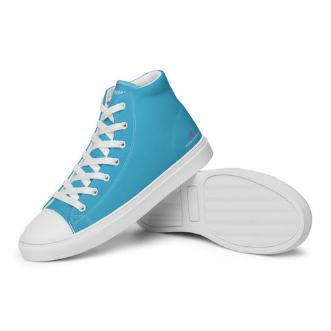 Blue Solid Color Sneakers, Modern Minimalist Designer Premium Quality Stylish Men's High Top Canvas Tennis Shoes With White Laces and Faux Leather Toe Caps   Men's Blue Sneakers & Athletic Shoes, Men's Blue Shoes & Sneakers, Men's Blue Sneakers, Mens Blue Shoes, Blue Sneakers For Men, Light Blue Sneakers Men's, Men's Blue High Top Sneakers