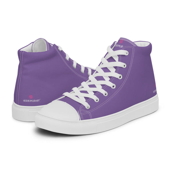 Lavender Purple Men's High Tops, Solid Purple Color Designer Premium Quality Stylish Men's High Top Canvas Tennis Shoes With White Laces and Faux Leather Toe Caps (US Size: 5-13)