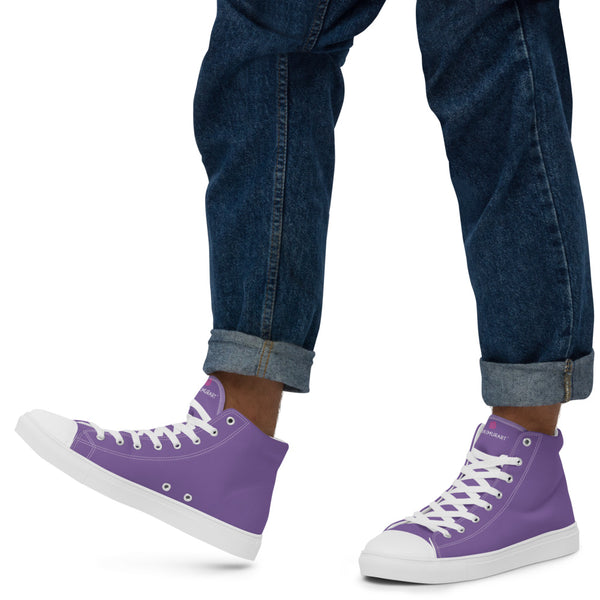 Lavender Purple Men's High Tops, Solid Purple Color Designer Premium Quality Stylish Men's High Top Canvas Tennis Shoes With White Laces and Faux Leather Toe Caps (US Size: 5-13)