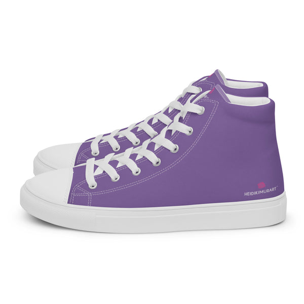 Lavender Purple Men's High Tops, Solid Purple Color Designer Premium Quality Stylish Men's High Top Canvas Tennis Shoes With White Laces and Faux Leather Toe Caps (US Size: 5-13)