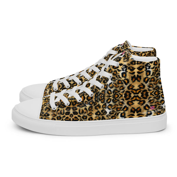 own Leopard Men's High Top, Leopard Animal Print Designer Premium Quality Stylish Men's High Top Canvas Tennis Shoes With White Laces and Faux Leather Toe Caps (US Size: 5-13)