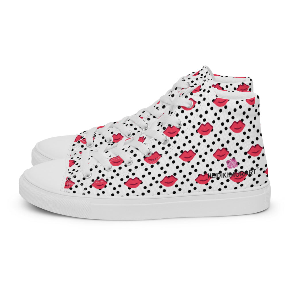 Kiss Print Men's High Tops, Valentine's Day Pattern Designer Premium Quality Stylish Men's High Top Canvas Tennis Shoes With White Laces and Faux Leather Toe Caps (US Size: 5-13)