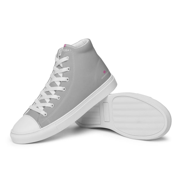 Light Grey Color Men's High Tops, Solid Light Grey Color Designer Premium Quality Stylish Men's High Top Canvas Tennis Shoes With White Laces and Faux Leather Toe Caps (US Size: 5-13)