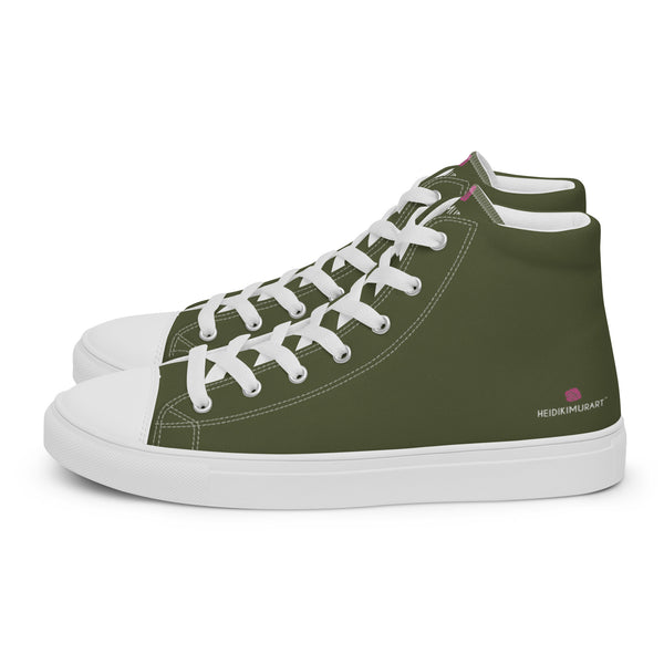 Pine Green Solid Color Sneakers, Modern Minimalist Designer Premium Quality Stylish Solid Pine Green Color Best Men's High Top Canvas Tennis Shoes With White Laces and Faux Leather Toe Caps (US Size: 5-13)
