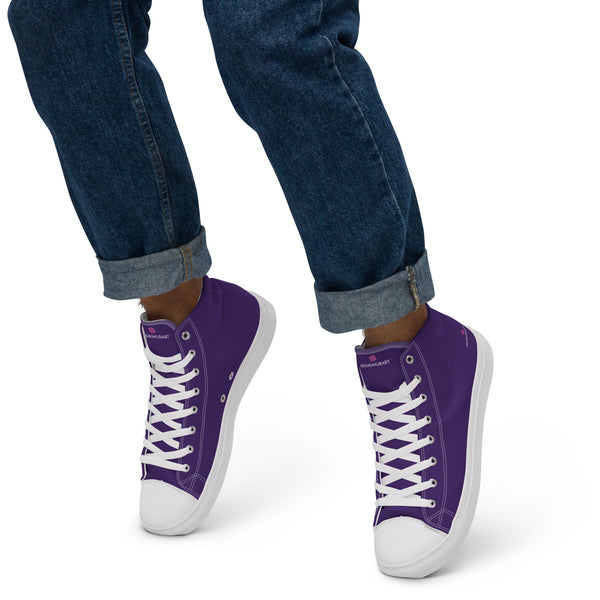 Dark Purple Men's High Tops, Solid Color Men’s high top canvas shoes