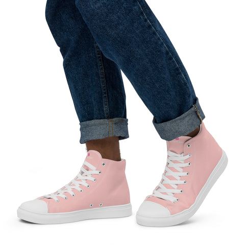 Pastel Pink Men's High Tops, Solid Color Men’s high top canvas shoes