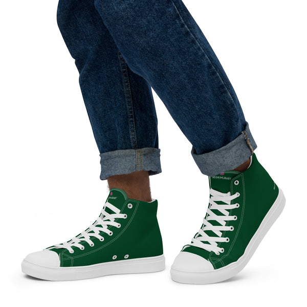 Dark Green Men's High Tops, Solid Color Men’s high top canvas shoes