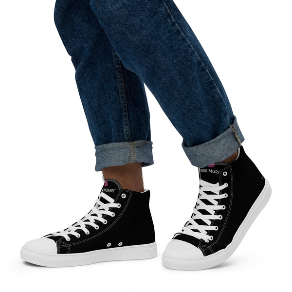 Black Color Men's High Tops, Solid Black Color Men’s High Top Canvas Sneaker Shoes (US Size: 5-13)