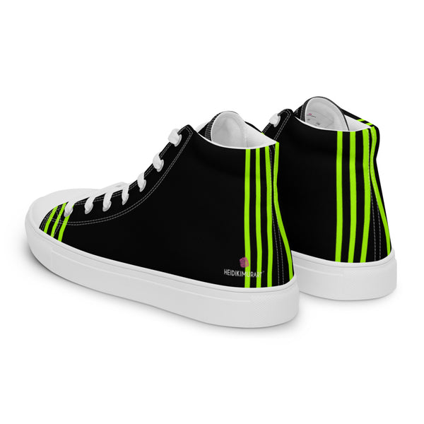 Black Green Striped Men's Sneakers, Vertical Stripes Premium High Top Tennis Shoes For Men
