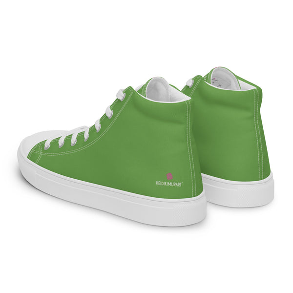 Green Solid Color Men's Sneakers, Bright Green Solid Color Modern Minimalist Designer Premium Quality Stylish Best Men's High Top Canvas Tennis Shoes With White Laces and Faux Leather Toe Caps  (US Size: 5-13)
